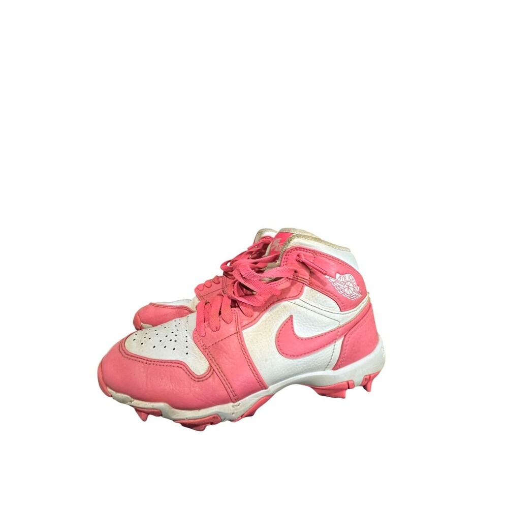 Jordan 1 Mid Big Kids Used Cleats Youth Size 4 Pink White Lace Up